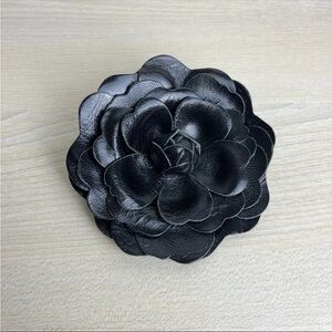Coach Leather Flower Pin Brooch Large 4in Black Vintage Dimensional Camellia